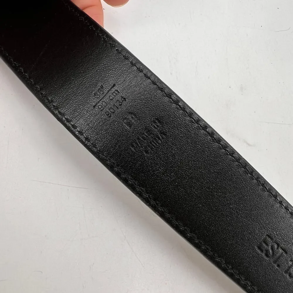 Coach Jeans Belt Mens 36 Black Leather Contrast Stitch Buckle Dress Casual